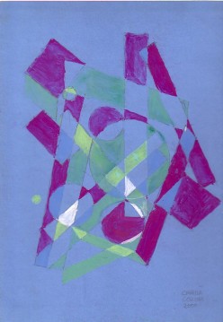 Pictura abstracta in acuarela pe hartie albastra