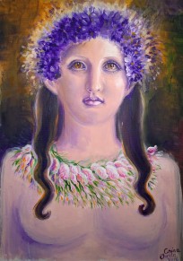Portretul poetei Sappho purtand o cununa de violete pe cap