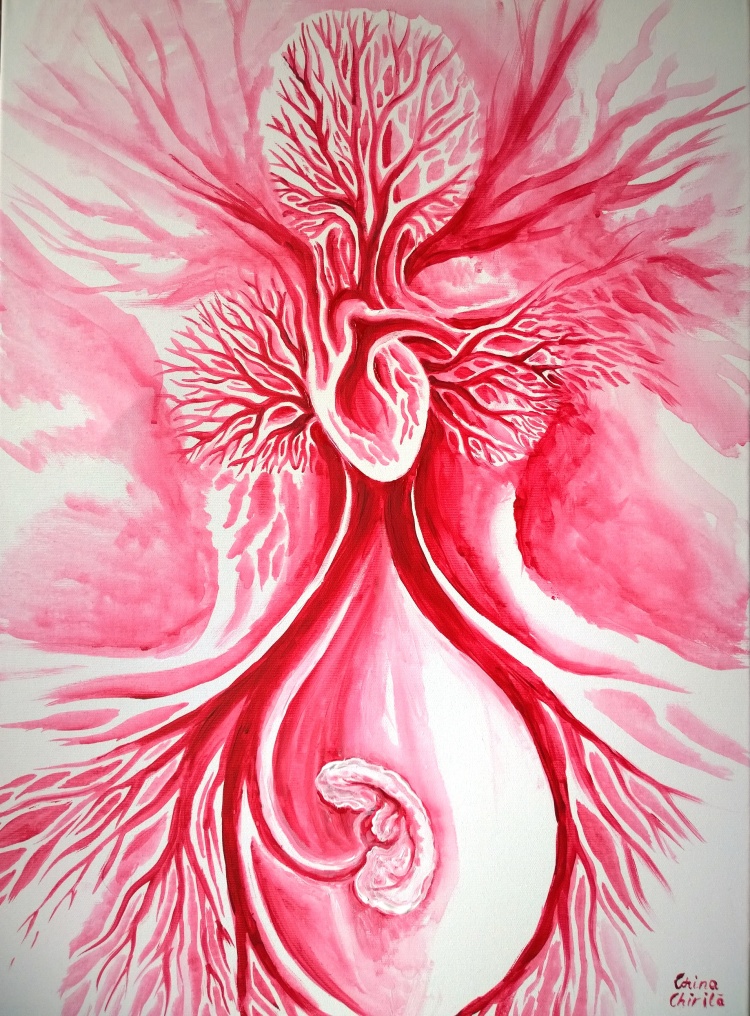 Motherhood and life heart and uterus painting
