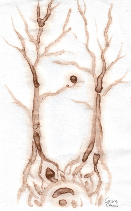 Ginko biloba trees coffee painting